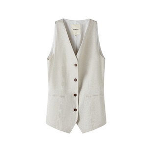 CROWNLESS未冕2025夏季新索罗娜亚麻老钱风V领修身马甲/直筒短裙