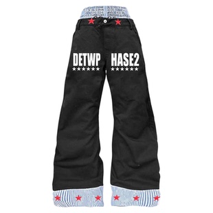 DETW 25AW*《红星》原创小众双腰弯刀牛仔裤*叠堆设计感显高男女