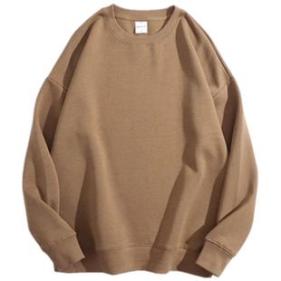 新款奶杏色！350g重磅插肩袖圆领卫衣女米白色宽松休闲打底衫男秋