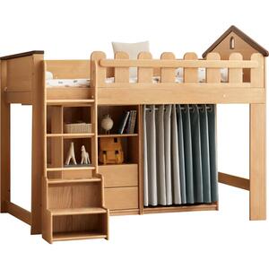 源氏木语实木原木风儿童床树屋上下床半高床成人上床下桌高低床