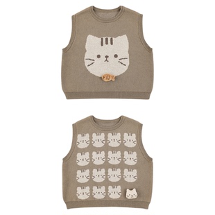 幼悠男童猫咪芝麻点提花毛衣马甲冬季透气亲肤蓬松柔软无袖背心潮