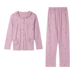 长袖睡衣妈妈纯棉开衫家居服