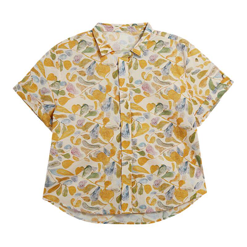 UnBleu全棉衬衫女夏季新款宽松日系女装森系印花纯棉薄荷绿上衣