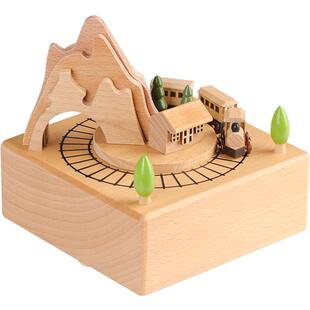 旋转木马机械发条音乐盒八音盒创意生日礼物女孩儿童玩具木质摆件