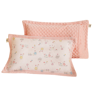 a类全棉双层纱枕头套纯棉卡通豆豆绒枕套单个可爱枕罩儿童宝宝