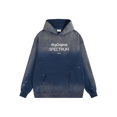 ATRY手绘泼墨渐变水洗卫衣 复古废土风小众男潮牌高级感连帽帽衫