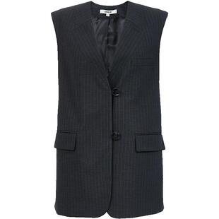 ONLY2025秋冬新款柔软挺阔无领设计后摆开衩宽松条纹西装马甲女