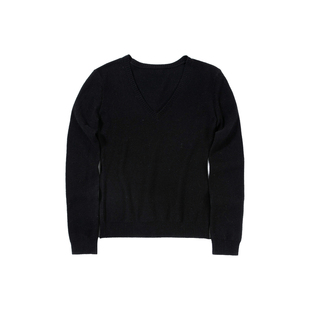 UNRETRO羊毛混纺/秋冬复古深V领小版型连帽套头针织毛衣女外搭