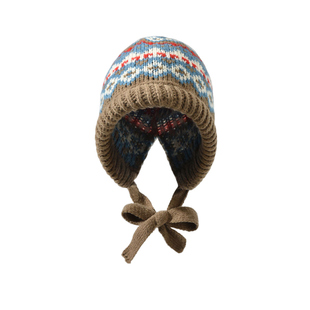 新款秋冬季费尔岛风针织帽子女加厚保暖防寒护耳包包帽百搭毛线帽