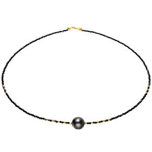 海蒂珠宝 星际 9-10mm海水大溪地黑珍珠锁骨项链 18K金送女友