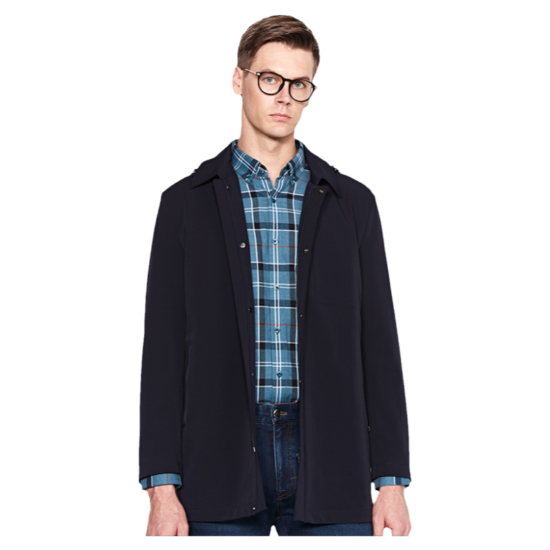 德鲨秋季新中长款商务外套男青年时尚可脱卸帽男装风衣BR15603