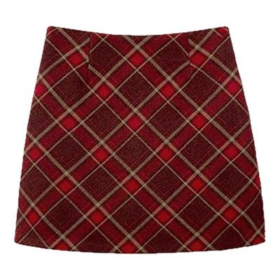 JAMUUS复古格子a字半身裙