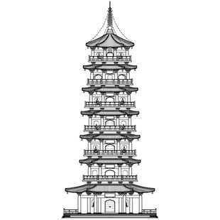 慧光塔建筑施工图cad 中式混凝土仿古七层塔平立面图易维设计资料