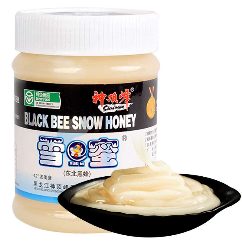 厂家授权正品神顶峰蜂蜜黑蜂雪蜜东北黑蜂椴树蜜结晶500g黑标正品