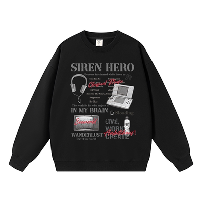 美式街头嘻哈潮牌oversize重磅圆领卫衣男女秋冬宽松情侣无帽外套