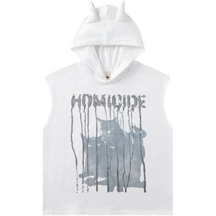 TRAVEL ISSUANCE 阻挡猫咪 潮流街头连帽时尚vintage宽松无袖背心