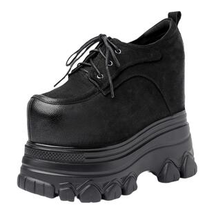 16cm内增高女鞋春秋季新款厚底松糕复古牛巴戈皮小个子恨天高单鞋