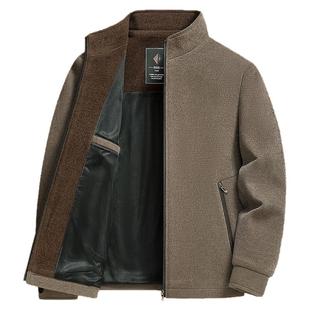 啄木鸟中年男士雪尼尔外套春秋季中老年人夹克衫爸爸装爷爷上衣服