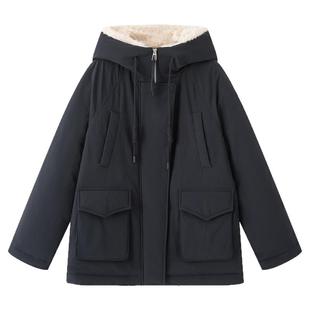 画风drawwind2025冬季新款工装派克羽绒服女90白鸭绒连帽保暖外套