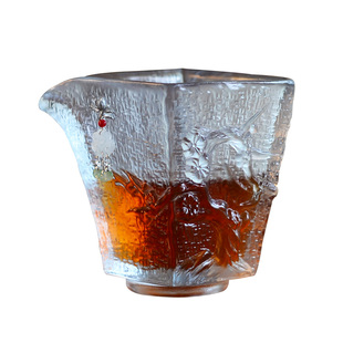 中式手工雕花琉璃古法公道杯加厚四角功夫茶具高端送礼泡茶绿茶杯