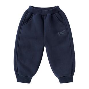 右欧儿童加绒运动裤字母洋气男童女童卫裤休闲风冬季新款童装裤子