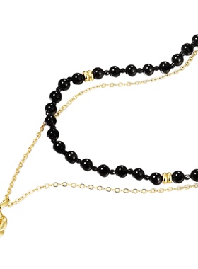 原创优雅玫瑰黑玛瑙双层叠戴项链