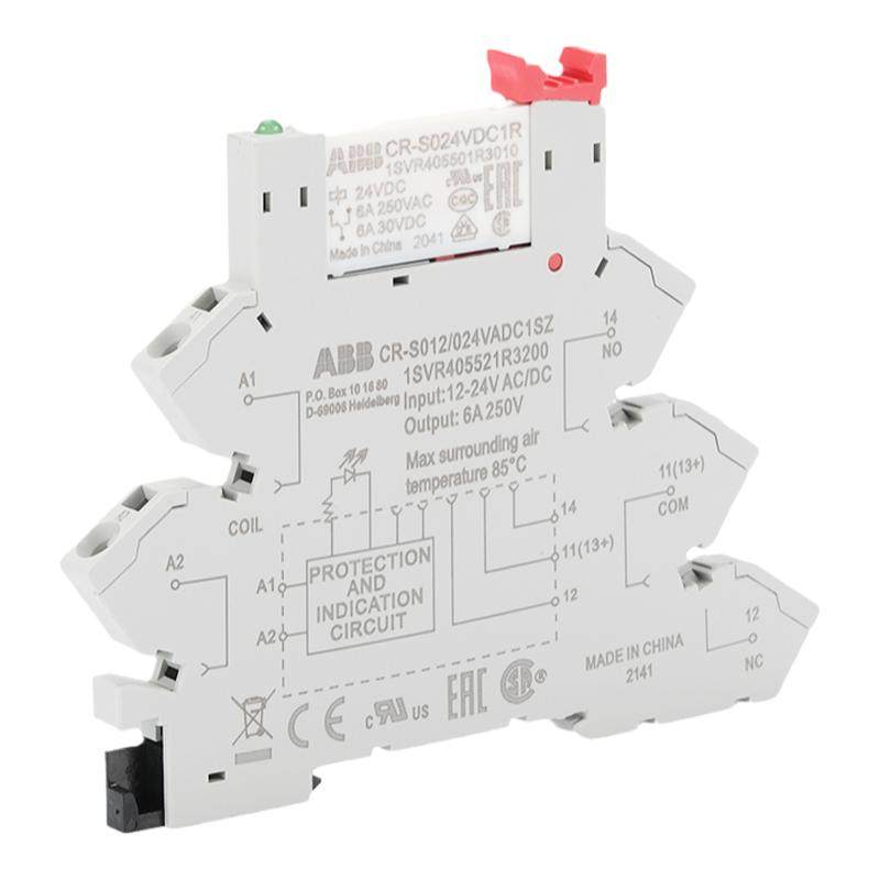 ABB薄片继电器CR-S024VDC1R超薄型CR-S024VADC1CRS中间12V底座24V
