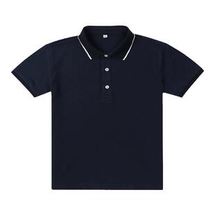 英伦学生短袖T恤 男女童夏季校服藏青白灰色T恤白条衣领polo衫
