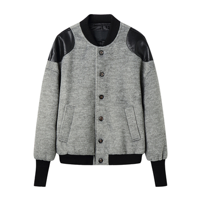 垫肩拼接外套白口阳棒球领