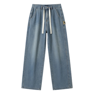 春秋季新款牛仔裤帅气男孩初中生高中宽松直筒长裤青少年大童裤子