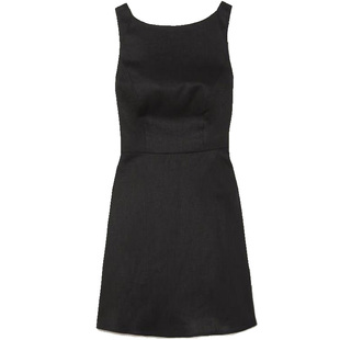 reformation法式棉麻白黑红色一字领连衣裙女缎面简约高级感裙子