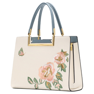 三八节礼物神婷包包女款真皮刺绣手提大气国风婚包妈妈包中年女包