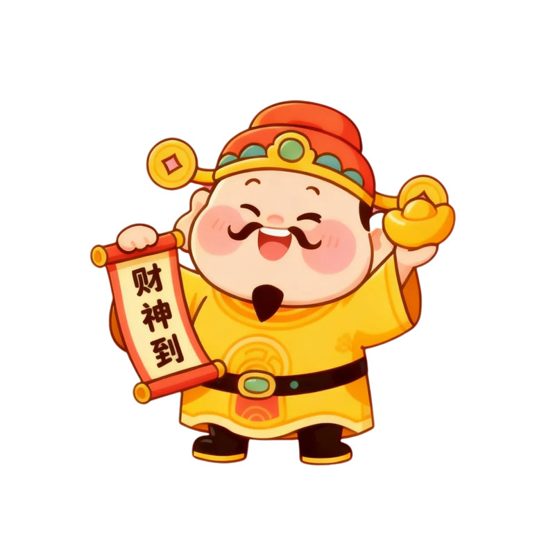 Q版可爱喜笑颜开财神爷门贴财神爷入户门防盗门财神爷自粘门贴pvc