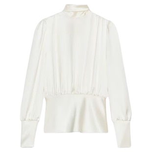 ZA外贸出口新女装法式礼节垂性丝缎质感蝴蝶结饰露背衬衫 4661185