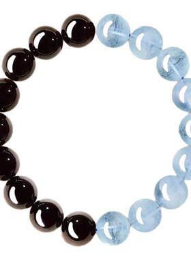 天然黑曜石海蓝宝手串男女款半山半水玉石手链手饰品情侣朋友礼物