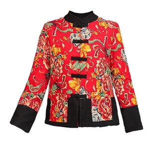 秋冬季中年女士小棉衣女短款唐装中式立领东北大花色棉袄洋气外套