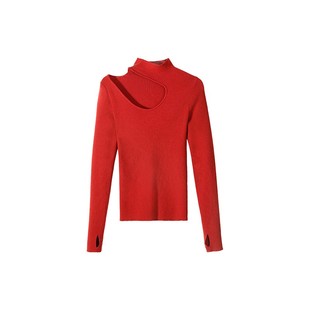 Garbociaga龙喜儿 软黄金48支精纺100羊毛红色修身打底针织衫9137