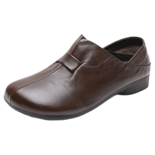 42码休闲女鞋真皮软底深口单鞋女平底妈妈鞋秋冬加绒套脚奶奶棉鞋