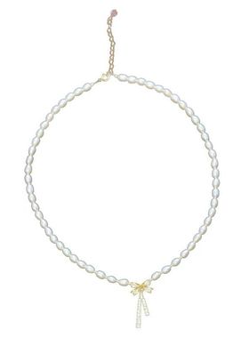 气质百搭珍珠项链蝴蝶结锁骨链女