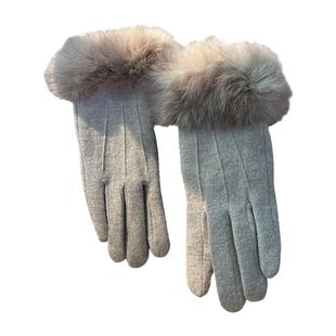 好温暖！羊毛wool高级毛毛手套女冬季加绒保暖骑行手套