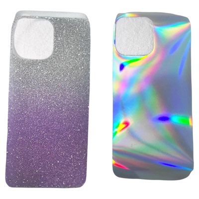 桃乐原创彩色镭射纸和满天星渐变闪紫卡适用华为苹果荣耀适用于透明手机壳防透