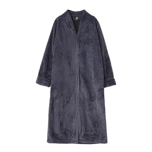 长款睡袍男秋冬法兰绒加厚加绒拉链男士睡裙加肥珊瑚绒洗澡浴衣