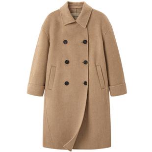 太平鸟冬新款双排扣阿尔巴卡羊驼毛双面呢大衣女A1AAD4425