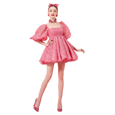 甜美一字肩修身公主日常仙女裙