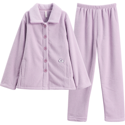 芬腾绵羊绒睡衣女秋冬季加绒保暖