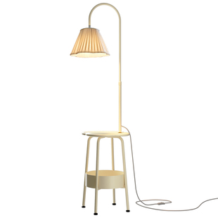 实木落地灯置物架一体带充电奶油风中古客厅沙发旁卧室床头柜灯