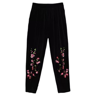 胖妈妈特体加肥加大码春夏装金丝绒九分裤子200斤中老年高腰女裤
