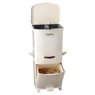 日本日式厨房垃圾桶家用高款可移动厨余干湿分离双层免弯腰卫生桶