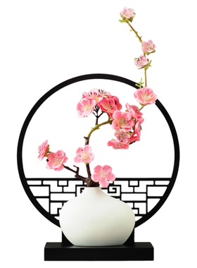 高级感干花摆件新中式客厅玄关电视柜高端大气白色陶瓷小花瓶