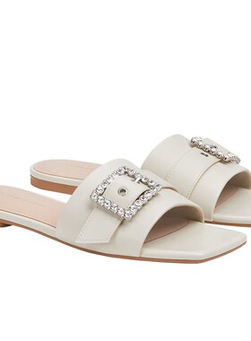 CHARLES&KEITH夏季女鞋CK1-70381116亮钻方扣平底露趾一字拖鞋